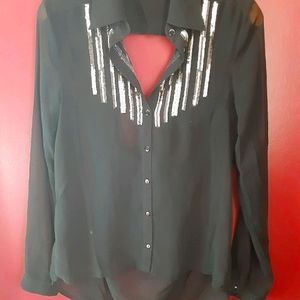 ❤️2/$25❤️ Black BACKLESS see through SEQUIN long sleeve top